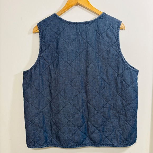 Eileen Fisher Organic Cotton Twill Quilted Blue Vest Side Pockets Women Large - Picture 4 of 8